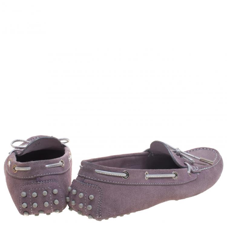 Pre Owned Tod's Lavender Suede Bow Loafers Size 40 