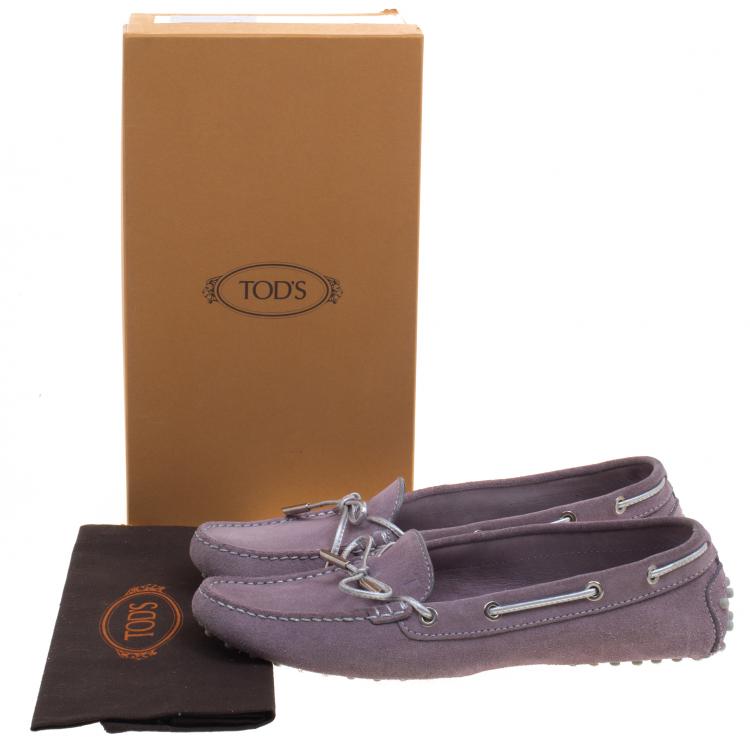 Pre Owned Tod's Lavender Suede Bow Loafers Size 40 
