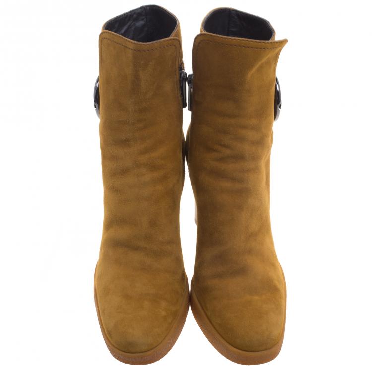 Pre Owned Tod's Caramel Brown Suede Block Heel Ankle Boots Size 37