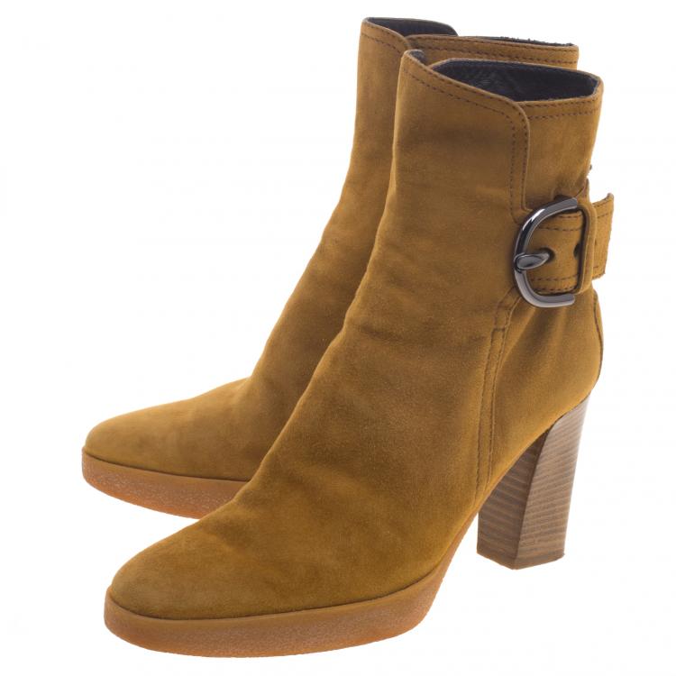 Pre Owned Tod's Caramel Brown Suede Block Heel Ankle Boots Size 37