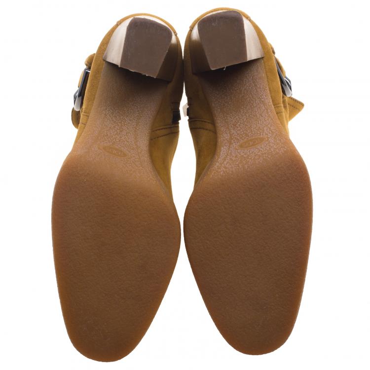 Pre Owned Tod's Caramel Brown Suede Block Heel Ankle Boots Size 37