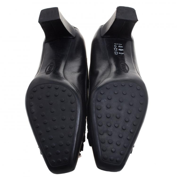Pre Owned Tod's Black Leather Fringe Loafer Pumps Size 36.5