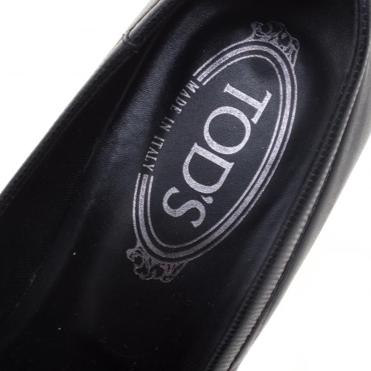 Pre Owned Tod's Black Leather Fringe Loafer Pumps Size 36.5