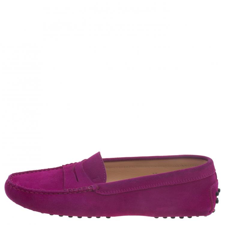Pre Owned Tod's Fuschia Pink Suede Penny Loafers Size 37