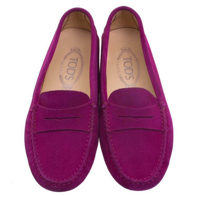 Pre Owned Tod's Fuschia Pink Suede Penny Loafers Size 37