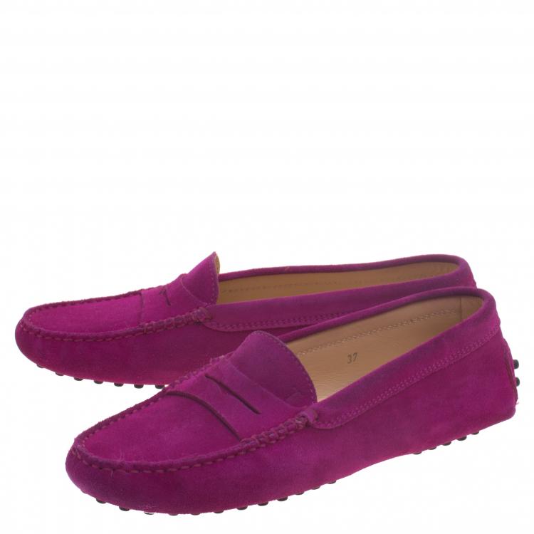 Pre Owned Tod's Fuschia Pink Suede Penny Loafers Size 37