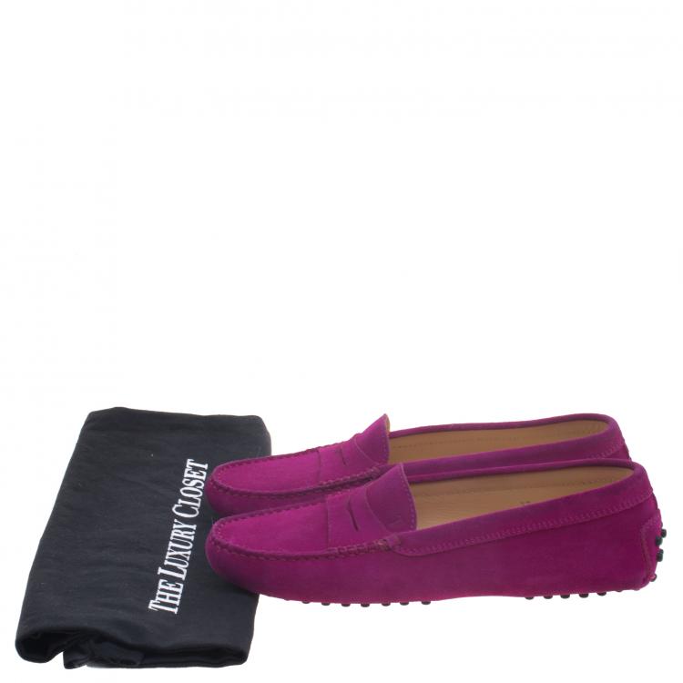 Pre Owned Tod's Fuschia Pink Suede Penny Loafers Size 37