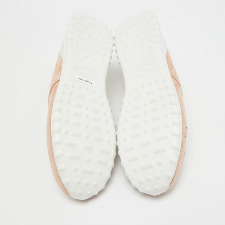Pre Owned Tod's Pink/Gold Suede and Leather Perforated Low Top Sneakers Size 42