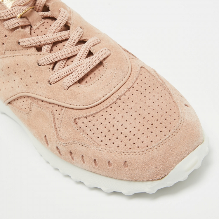Pre Owned Tod's Pink/Gold Suede and Leather Perforated Low Top Sneakers Size 42