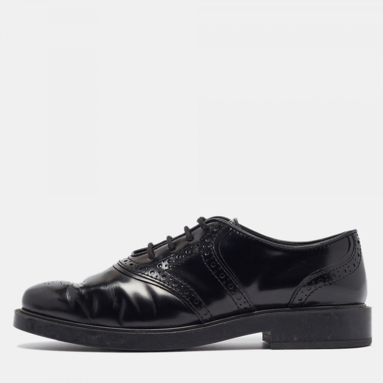 مملوكة مسبقًا Tod's Black Leather Brogue Oxfords Size 38