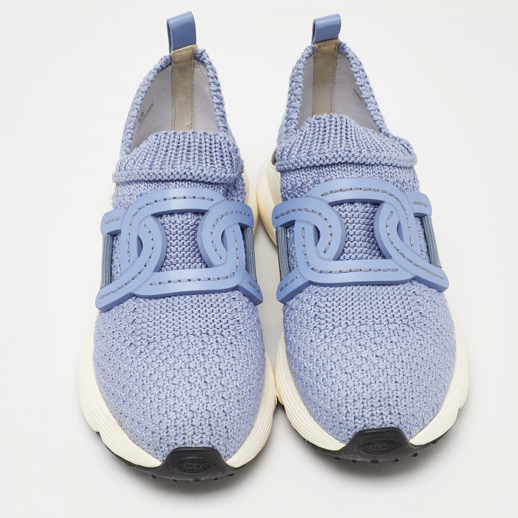 Pre Owned Tod's Blue Woven Fabric And Leather Catena Slip On Sneakers Size 38
