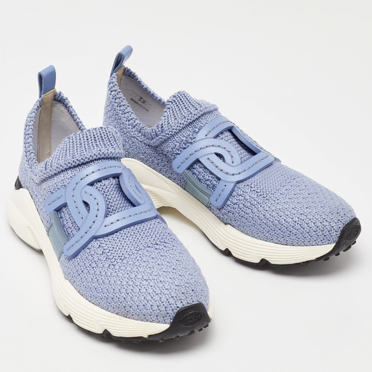 Pre Owned Tod's Blue Woven Fabric And Leather Catena Slip On Sneakers Size 38