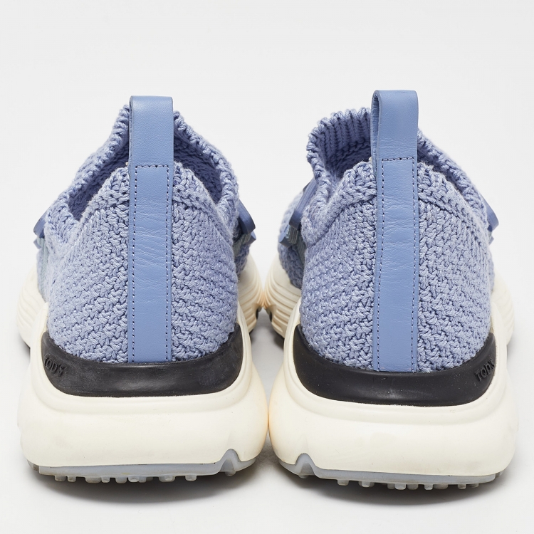 Pre Owned Tod's Blue Woven Fabric And Leather Catena Slip On Sneakers Size 38
