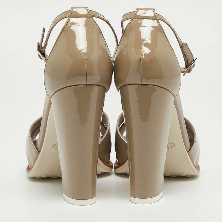 Pre Owned Tod's Grey Patent Leather Ankle Strap Sandals Size 38