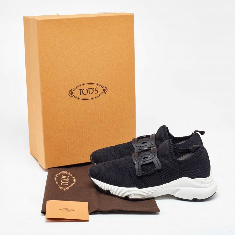 Pre Owned Tod's Black Knit Fabric Slip On Sneakers Size 38.5
