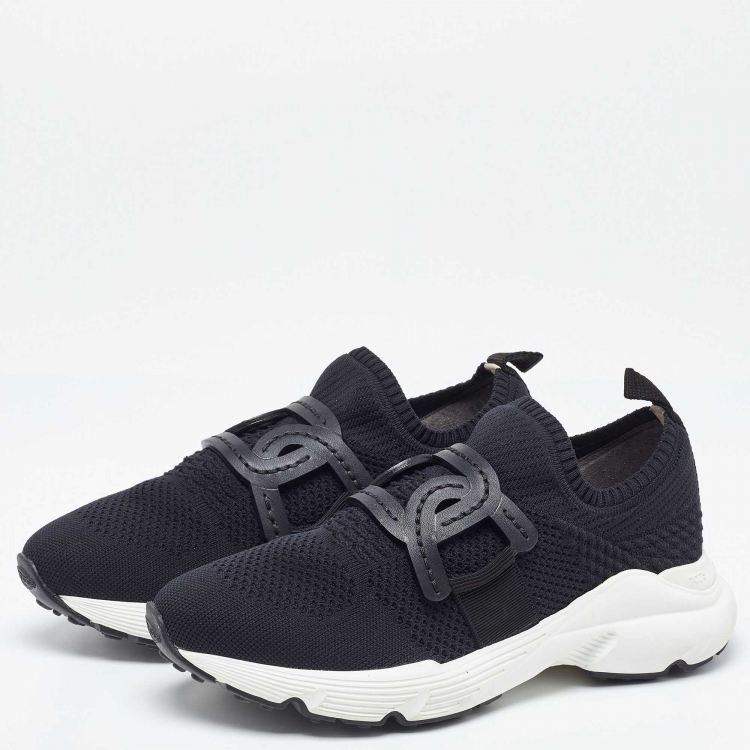 Pre Owned Tod's Black Knit Fabric Slip On Sneakers Size 38.5