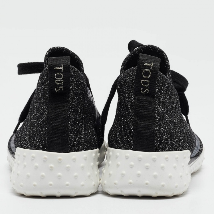 Pre Owned Tod's Grey/Black Lurex Fabric and Suede T Print Sneakers Size 40