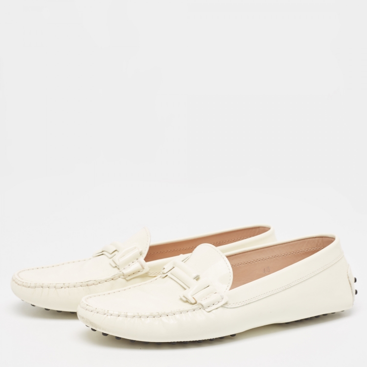 Pre Owned Tod's Off White Patent Leather Double T Loafers Size 40