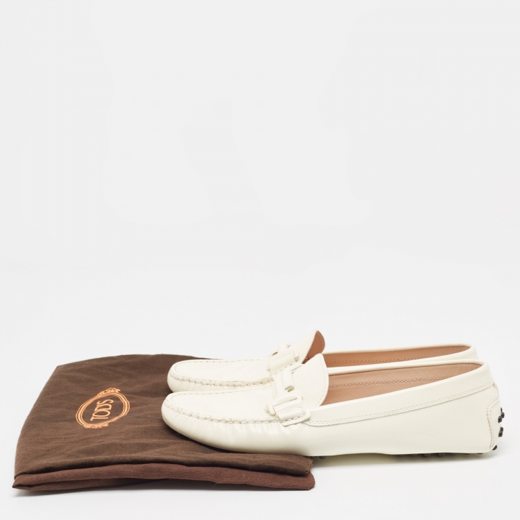 Pre Owned Tod's Off White Patent Leather Double T Loafers Size 40