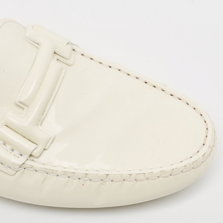 Pre Owned Tod's Off White Patent Leather Double T Loafers Size 40