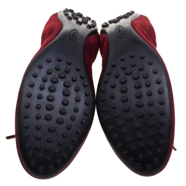 Pre Owned Tod's Burgundy Suede Bow Ballet Flats Size 38