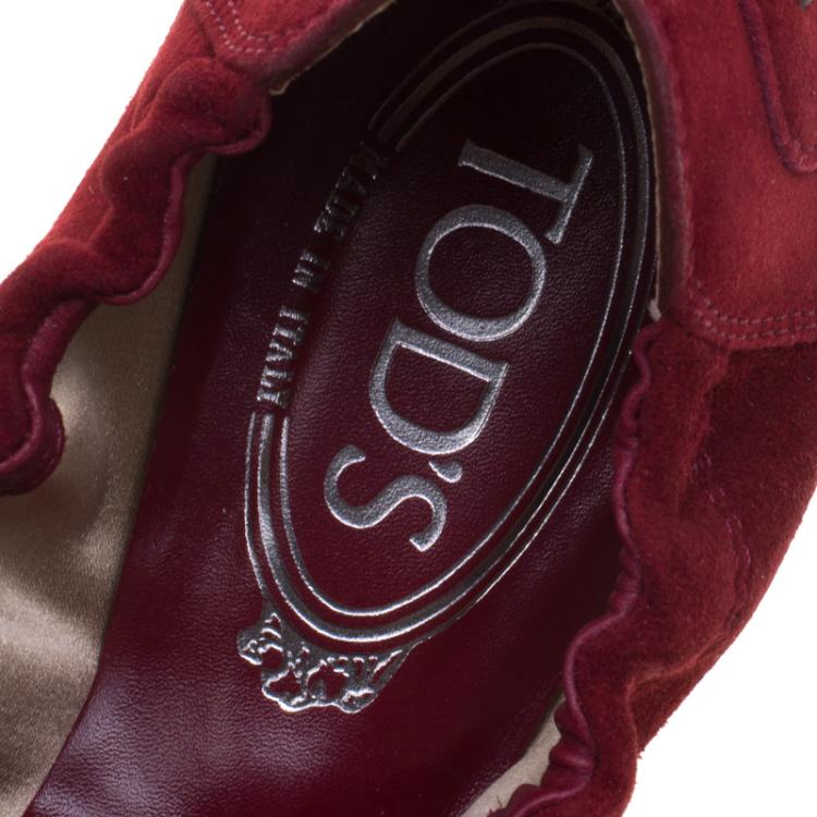 Pre Owned Tod's Burgundy Suede Bow Ballet Flats Size 38