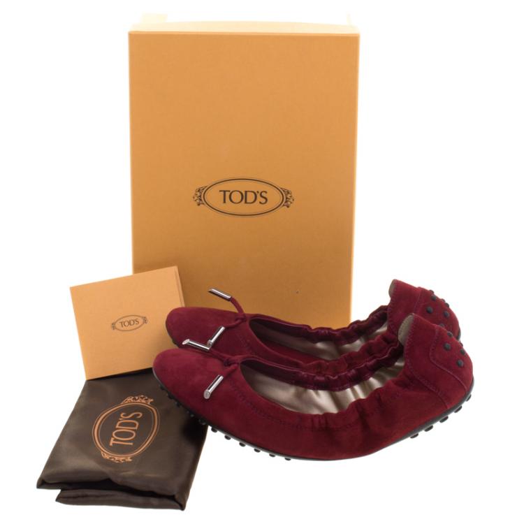Pre Owned Tod's Burgundy Suede Bow Ballet Flats Size 38