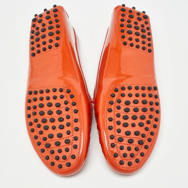 Pre Owned Tod's Orange Patent Leather Penny Loafers Size 40