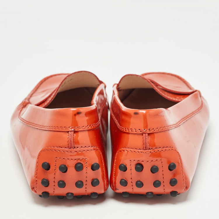 Pre Owned Tod's Orange Patent Leather Penny Loafers Size 40