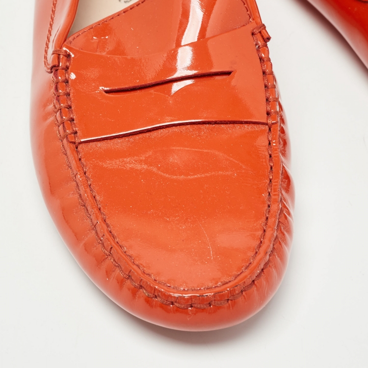 Pre Owned Tod's Orange Patent Leather Penny Loafers Size 40