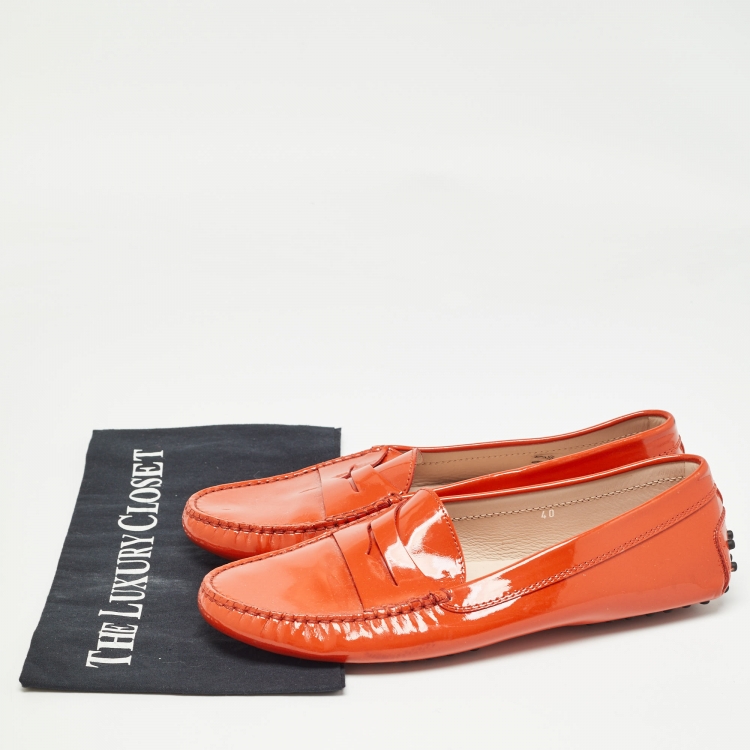 Pre Owned Tod's Orange Patent Leather Penny Loafers Size 40