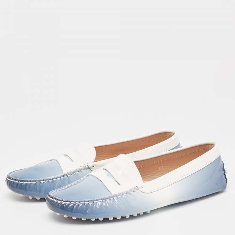 Pre Owned Tod's Blue/White Ombre Patent Leather Penny Loafers Size 41