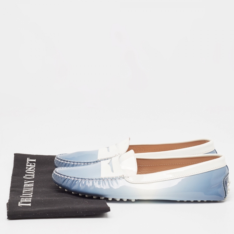 Pre Owned Tod's Blue/White Ombre Patent Leather Penny Loafers Size 41