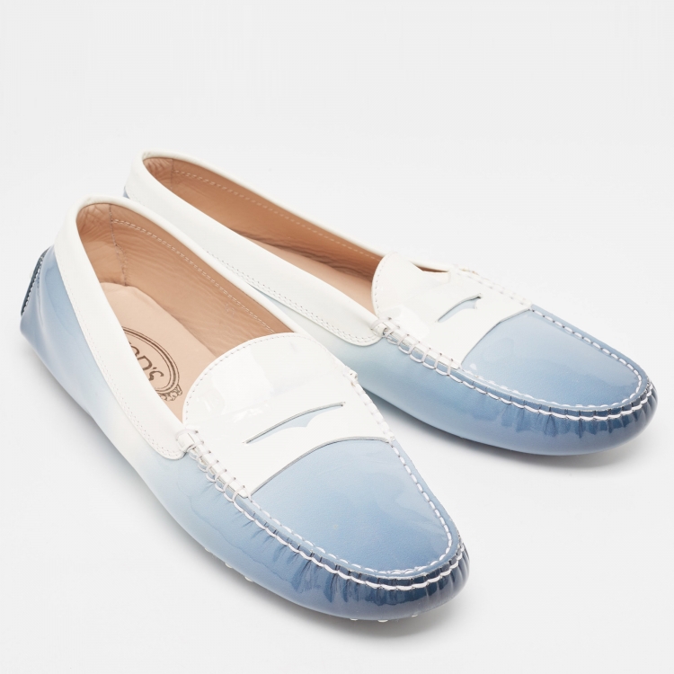 Pre Owned Tod's Blue/White Ombre Patent Leather Penny Loafers Size 41