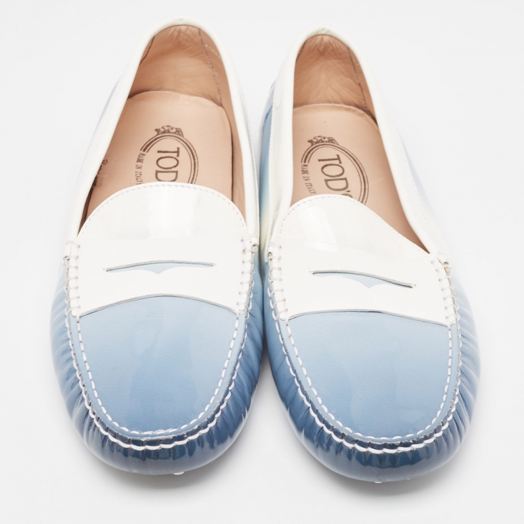Pre Owned Tod's Blue/White Ombre Patent Leather Penny Loafers Size 41