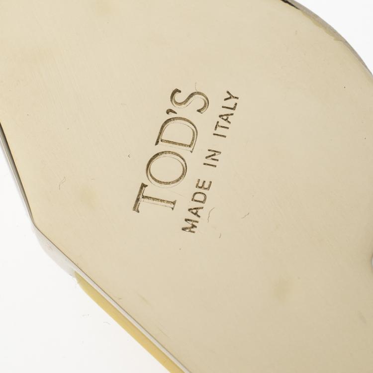 Pre Owned Tod's Parrot Yellow Leather Plexiglass Gold Tone Key Ring