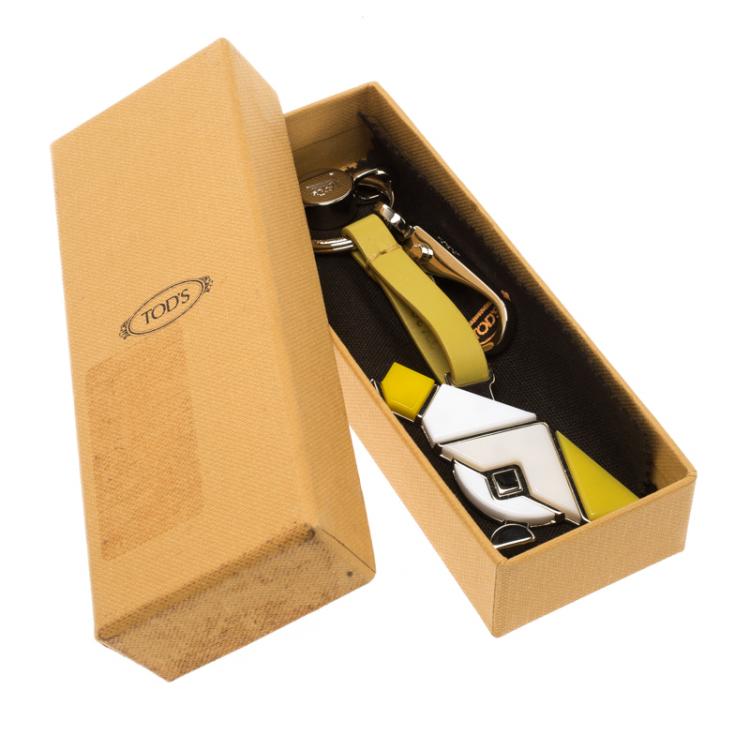 Pre Owned Tod's Parrot Yellow Leather Plexiglass Gold Tone Key Ring