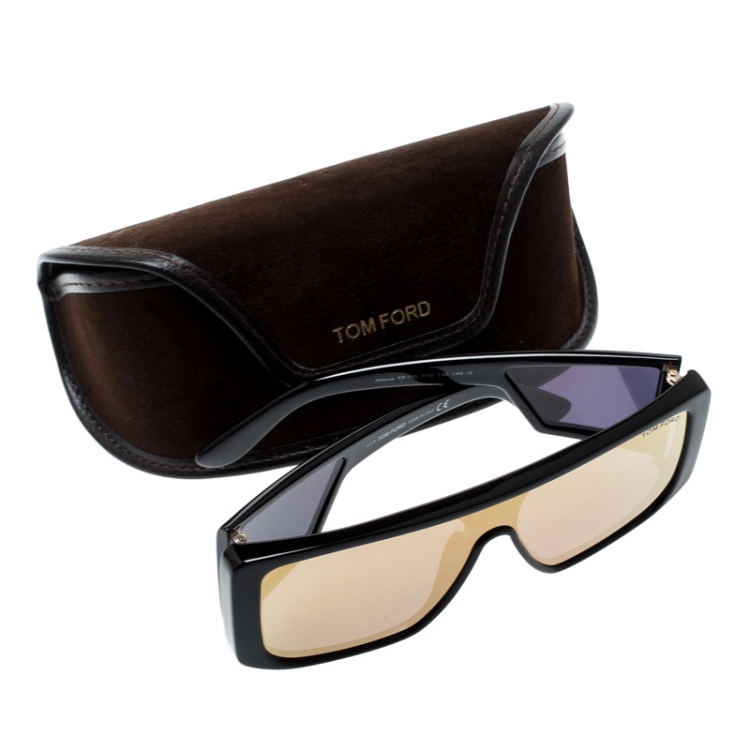 Pre Owned Tom Ford Black/ Blue Gold Mirrored TF 710 Atticus Square Shield Sunglasses