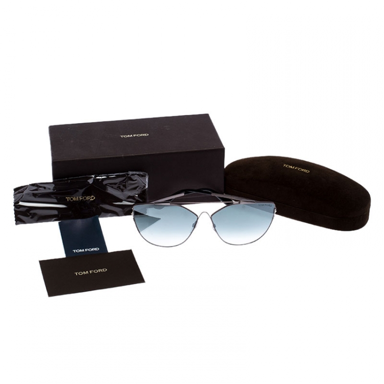 Pre Owned Tom Ford Gunmetal Tone/ Blue Gradient TF563 Jacquelyn Cat Eye Sunglasses
