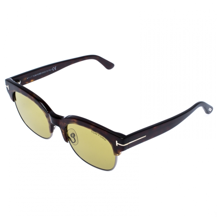 Pre Owned Tom Ford Brown/Green Tortoise Harry-02 Half Rim Sunglasses