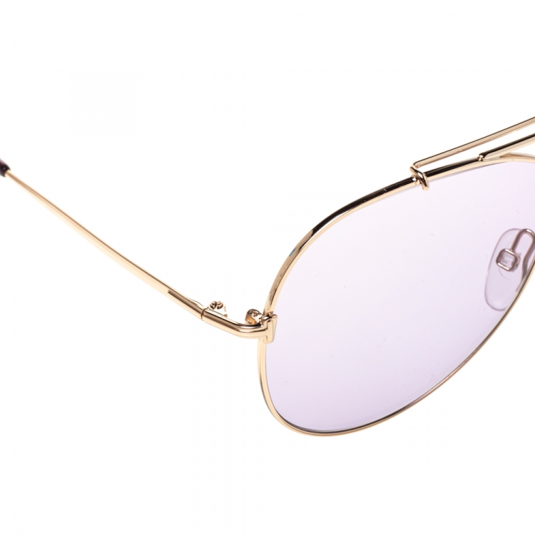 Pre Owned Tom Ford Purple/Gold Metal Indiana Aviator Sunglasses