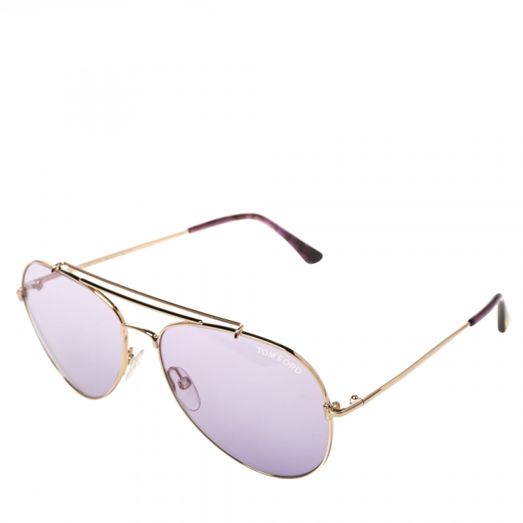 Pre Owned Tom Ford Purple/Gold Metal Indiana Aviator Sunglasses