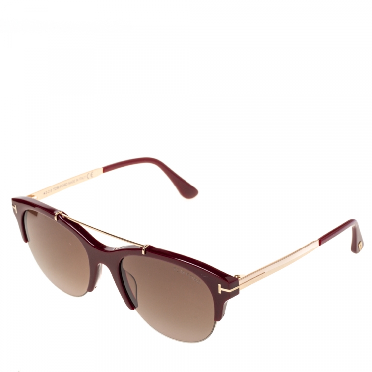 Pre Owned Tom Ford Maroon/Black Gradient Adrenne Oval Sunglasses