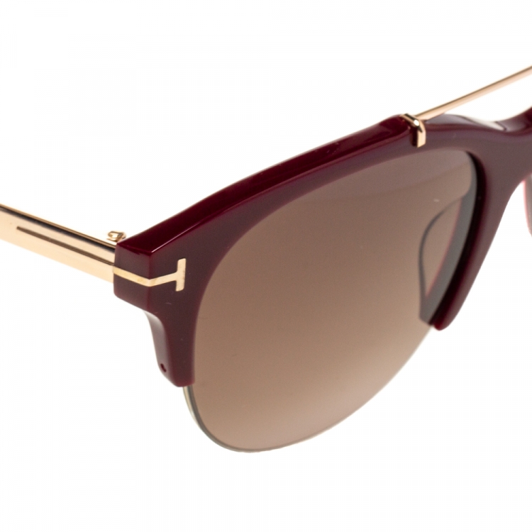 Pre Owned Tom Ford Maroon/Black Gradient Adrenne Oval Sunglasses