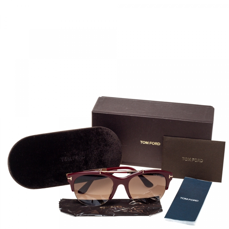 Pre Owned Tom Ford Maroon/Black Gradient Adrenne Oval Sunglasses