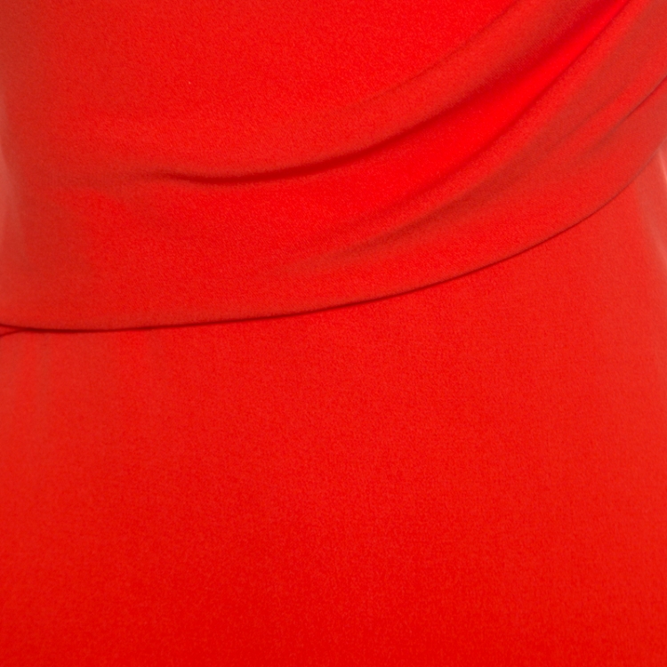 Pre Owned Tom Ford Red Silk Draped Power Shoulder Sleeveless Evening Gown L