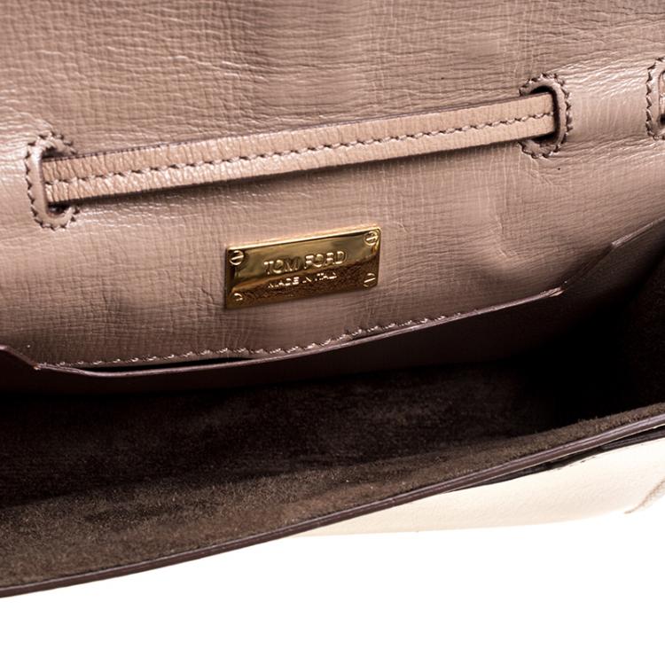 مملوكة مسبقًا Tom Ford Beige Leather Sedgwick Zip Clutch 