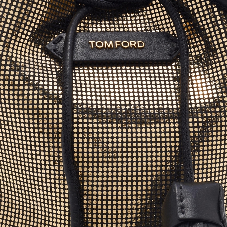 Pre Owned Tom Ford Gold Leather Tassel Drawstring Bucket Bag