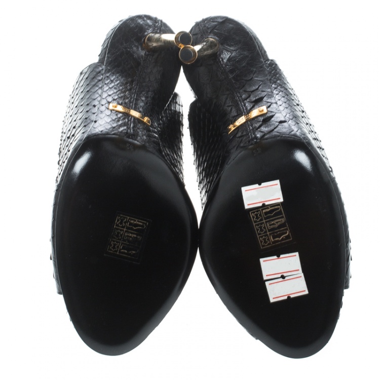 Pre Owned Tom Ford Black Python Leather Peep Toe Mules Size 38
