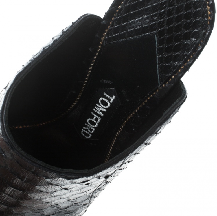 Pre Owned Tom Ford Black Python Leather Peep Toe Mules Size 38